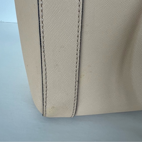 REBECCA MINKOFF Monroe Sand Saffiano Structured Leather Tassel Shoulder Bag Tote - Picture 11 of 16